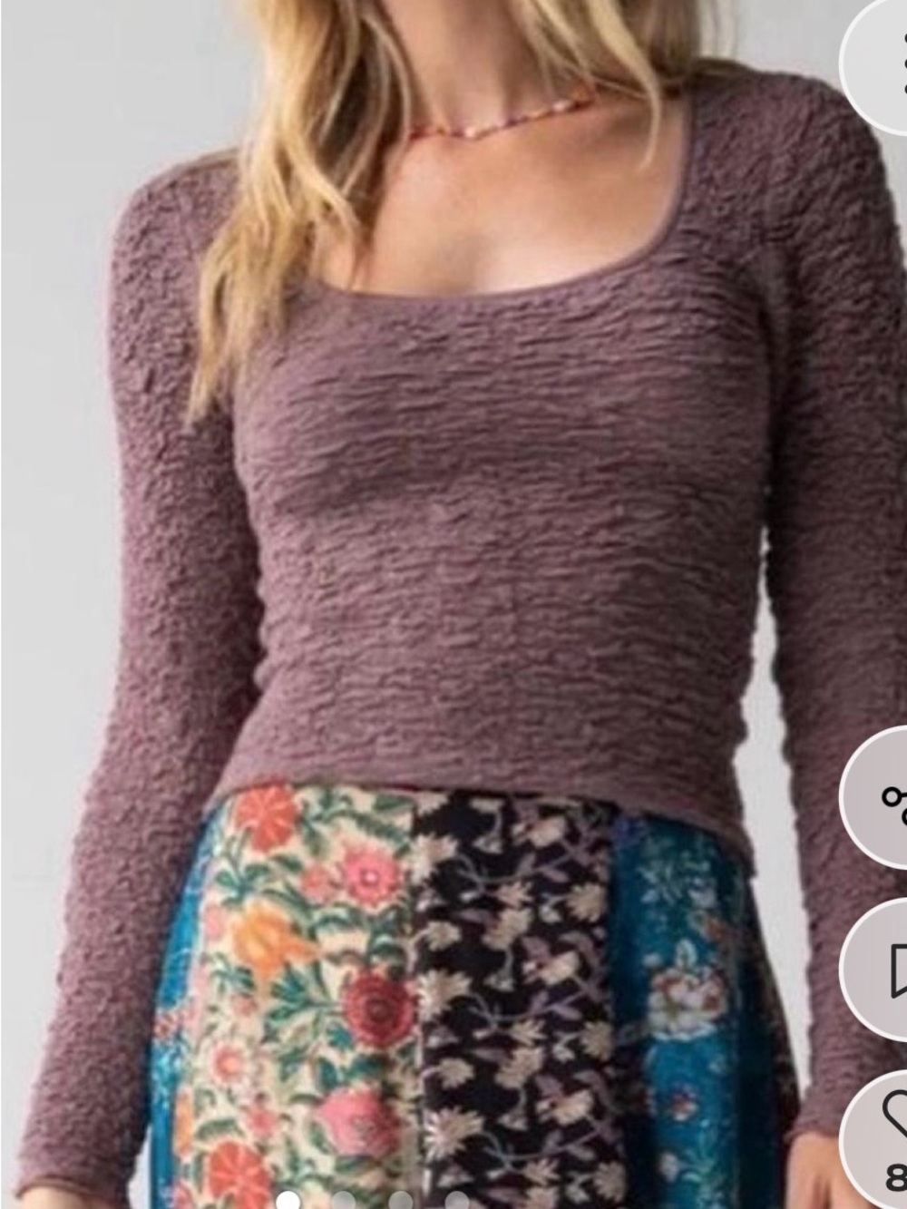 NATURAL LIFE Dusty Mauve Textured Square Neck Long Sleeve Top